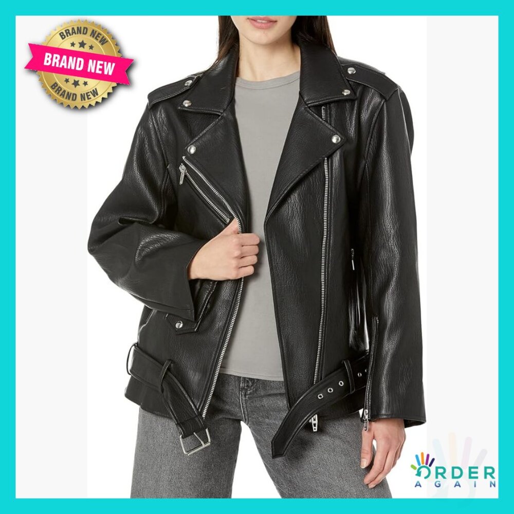 Vegan Leather Moto Jacket Belted Long Coat Zipper Detail Fitted Chic